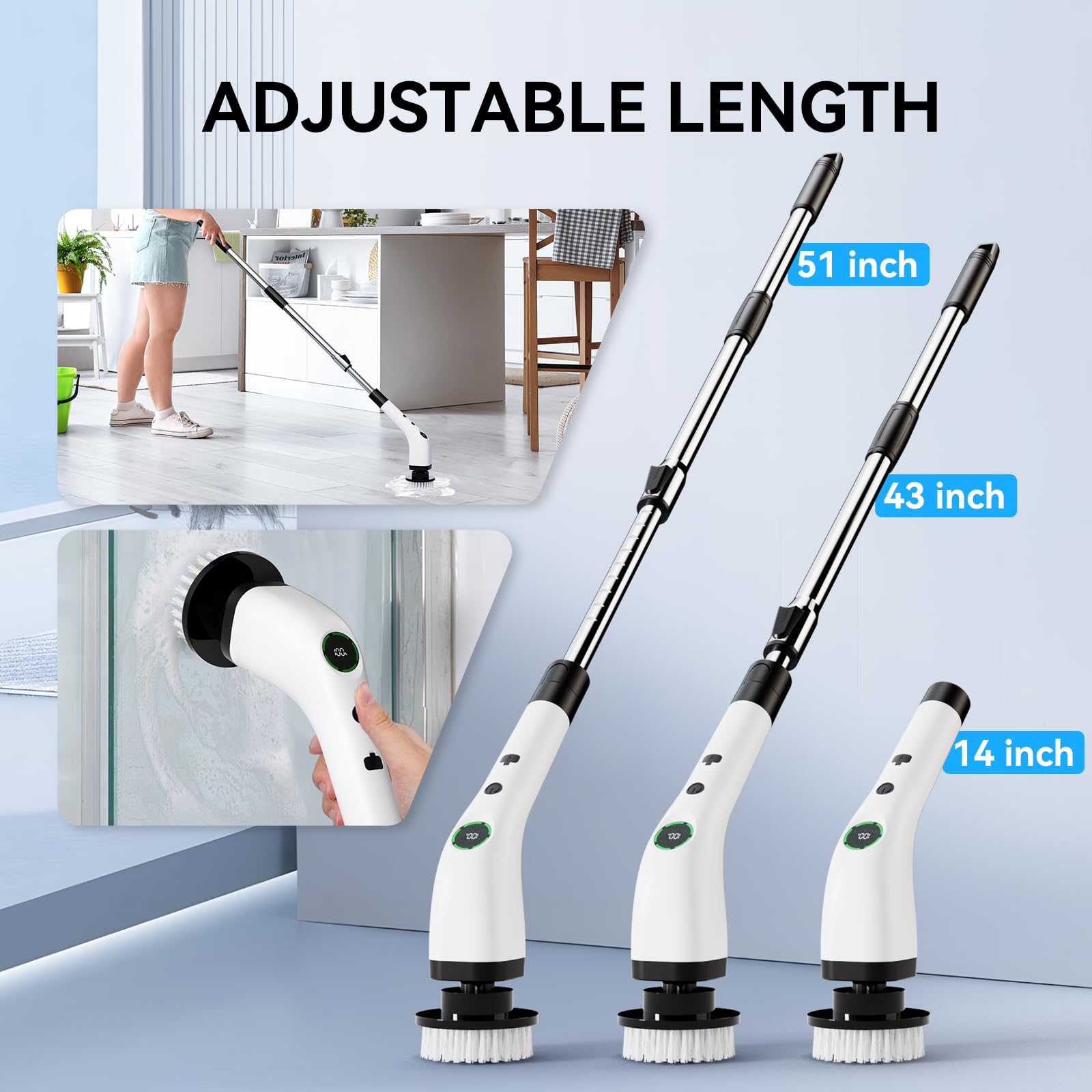 Swyprrix Electric Bathroom Cleaning Brush, Cordless Spin Scrubber Full Body Waterproof IPX7 with Adjustable Handle, 8 Replaceable Brush Heads