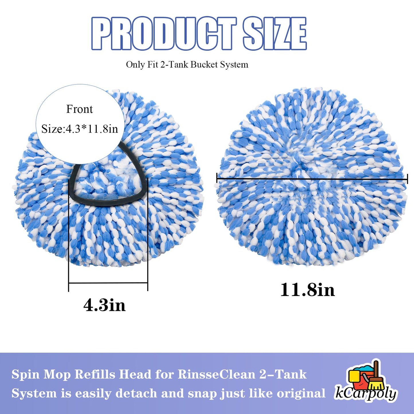 kCarpoly 6 Pack Spin Mop Heads Replacements Compatible for O ceda RinseClean 2 Tank System, Microfiber Mop Refills Head for 4.33in Core,Easy