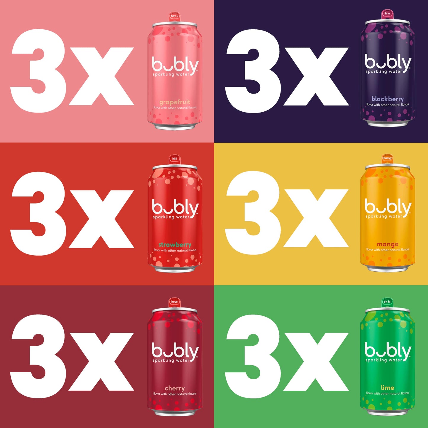 bubly Sparkling Water, 6 Flavor Variety Pack (Blackberry, Lime, Cherry, Grapefruit, Strawberry, Mango), Zero Sugar & Zero Calories, Seltzer Water, 12