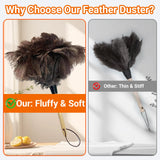 NCEDN Genuine Ostrich Feather Duster 15 inches - Soft Dense Real Feathers, Wooden Handle, Feather Duster for Cleaning Furniture, Blinds & Car Interior