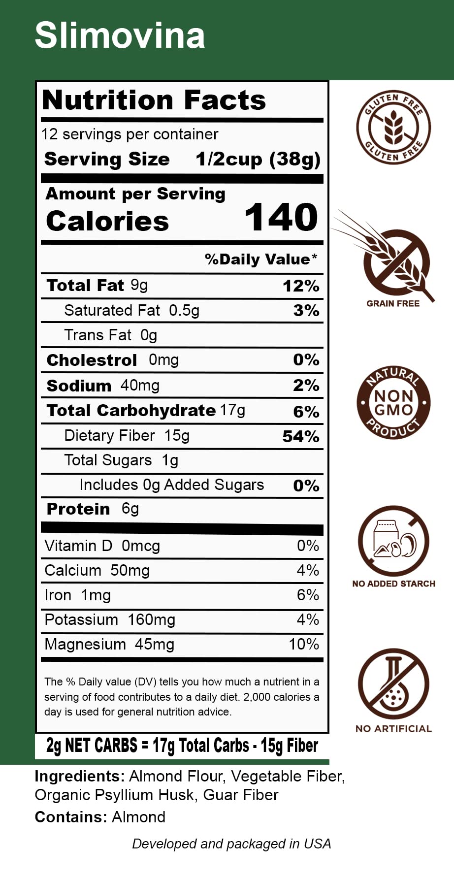 Dals Foods Healthy Nutritious Fufu, Slimovina | 100% Natural Flour, Low-Carb, Plant-Based Fiber & Protein Blend, Gluten Free Baking & Cooking, Grain Free | Keto Substitute to Grains & Starch| Packaged in USA