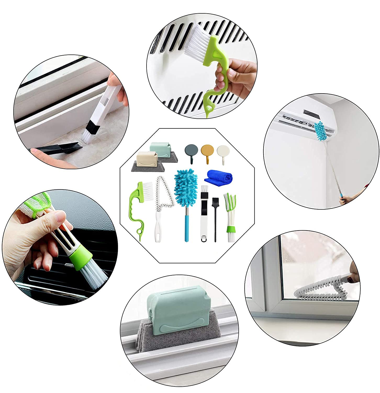 Window Groove Cleaning Brush Set Magic Gap Cleaner Tool Hand-held 12Pcs Professional Blinds Slot Duster Kit Sliding Door Corner/Shutter/Curtain/Car