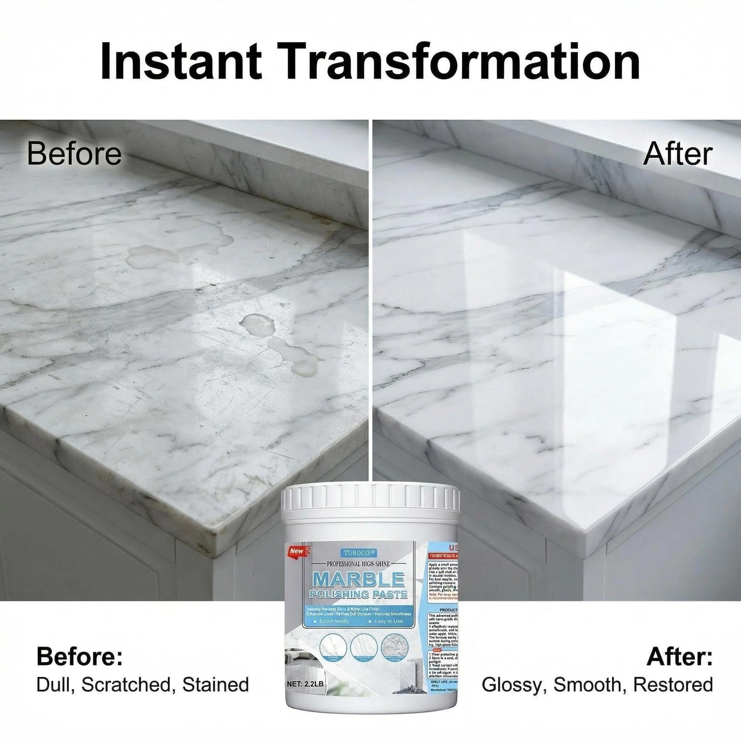 Turoco Marble Polish & Shine Restorer for Countertops, Granite & Quartz Cleaner, Stone Polishing Paste for Natural & Engineered Surfaces, Restore