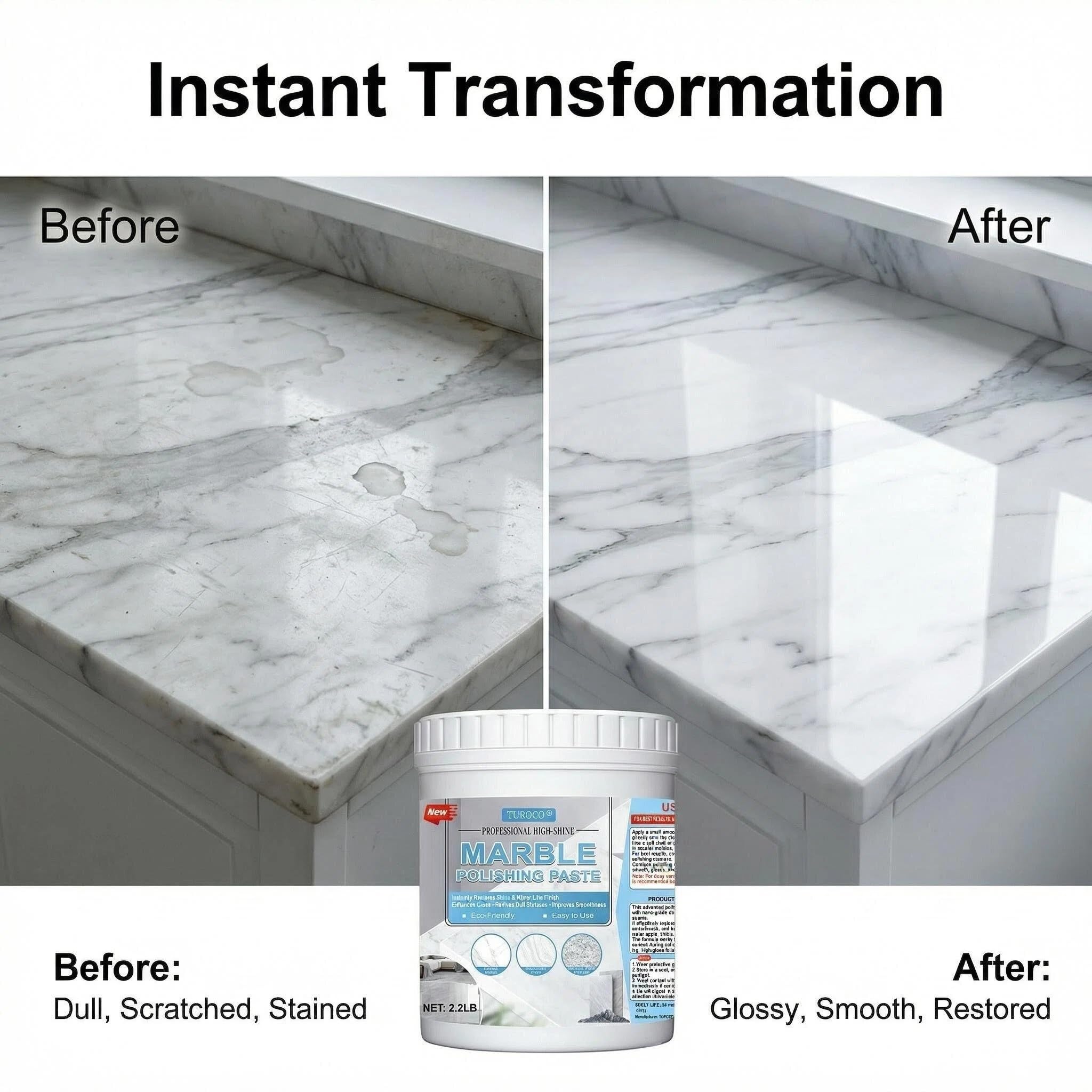 Turoco Marble Polish & Shine Restorer for Countertops, Granite & Quartz Cleaner, Stone Polishing Paste for Natural & Engineered Surfaces, Restore