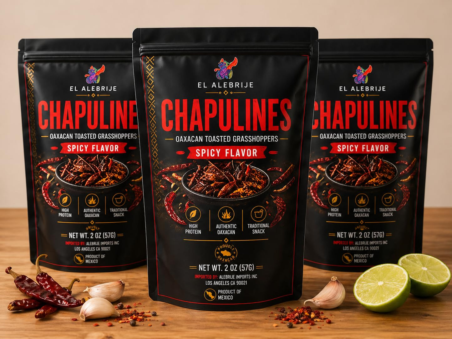 Alebrixes | Chapulines From Oaxaca 2 oz (57g) | Adobo Flavor Grasshoppers | Premium Fresh Gourmet Edible Insects | Marinated Spicy Flavor - Always