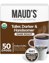 Maud's Organic Dark Roast Coffee Pods, 50 ct, Fair Trade & Single Origin Single Serve Pods - 100% Arabica Coffee, Compatible with Keurig K Cups Maker
