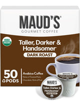 Maud's Organic Dark Roast Coffee Pods, 50 ct, Fair Trade & Single Origin Single Serve Pods - 100% Arabica Coffee, Compatible with Keurig K Cups Maker
