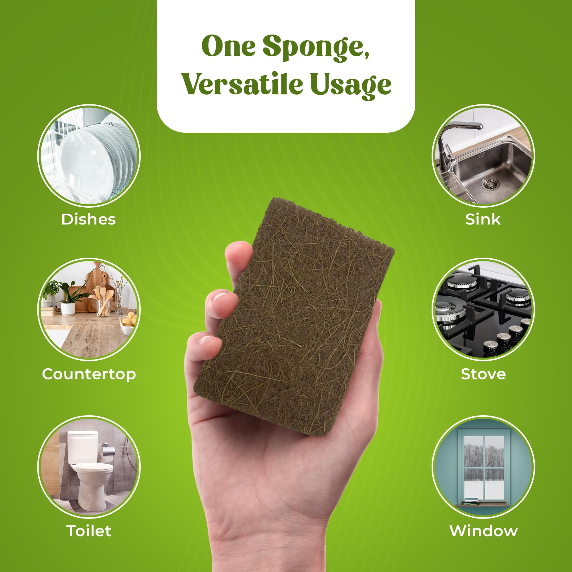 12 Pack Natural Kitchen Sponges - Biodegradable, Compostable, Sustainable Wood Cellulose & Coconut Fiber Sponge for Dishes, Quick Drying & Non Scratch