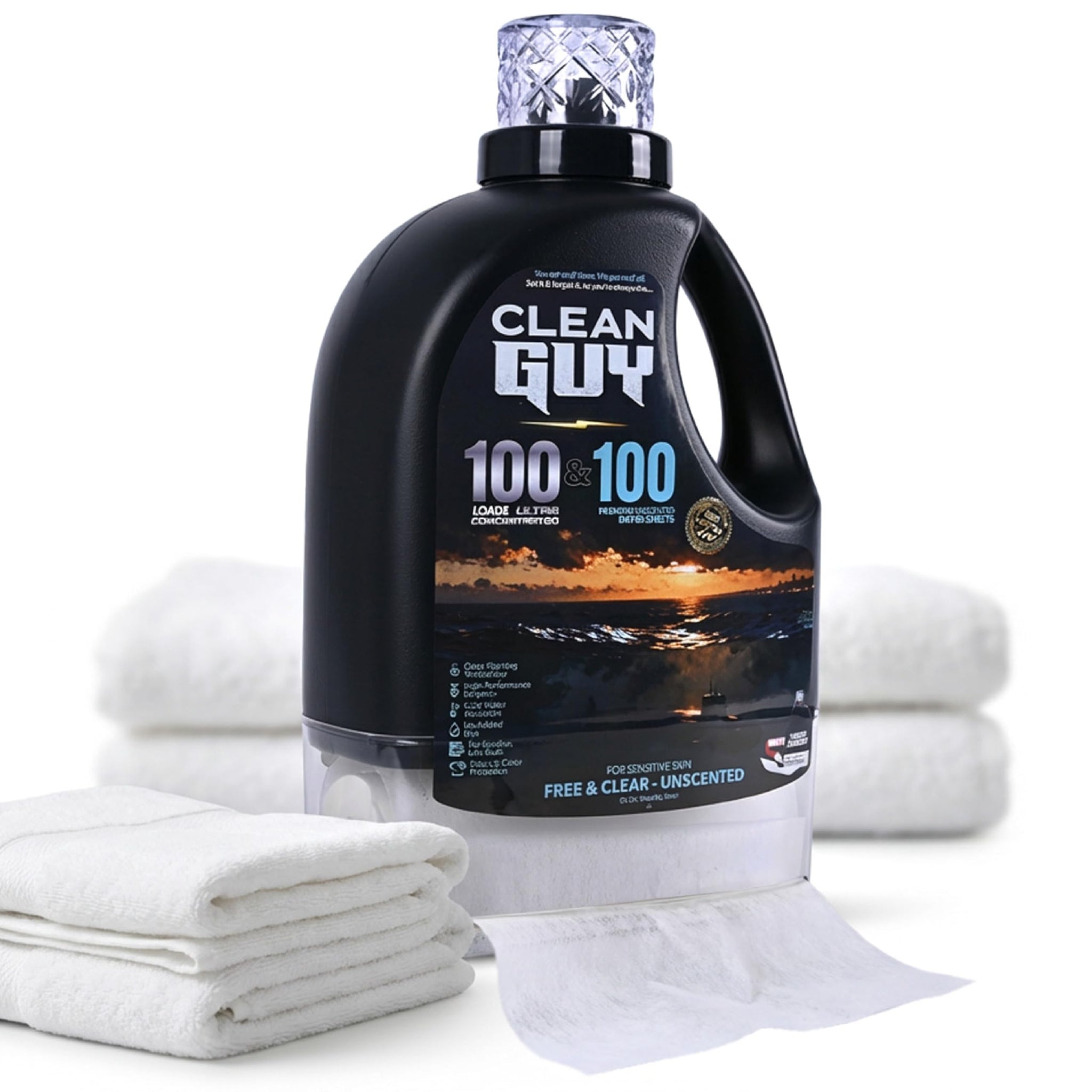 Clean Guy Laundry Detergent with Dryer Sheets | Bold Wood & Pine Scent, Powerful Cleaning, Soft & Fresh Finish, Long-Lasting Aroma - Pine & Cedar (100