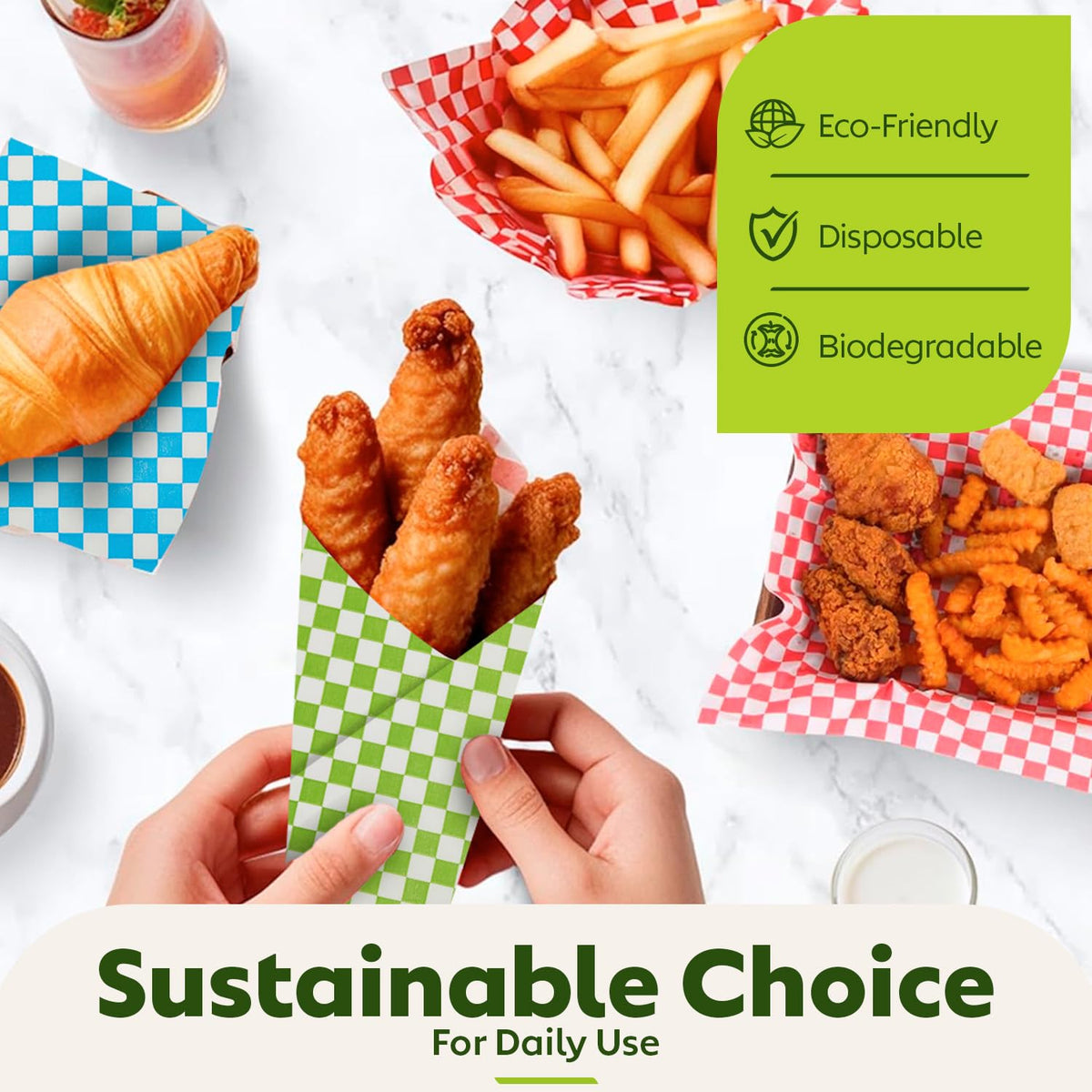 Culiware Deli Paper Sheets, 12x12 inch, 1000pcs - Classic Checkered Wax Sheet, Precut Food Basket Liners, Grease-Resistant Wrapping Paper for Sandwich