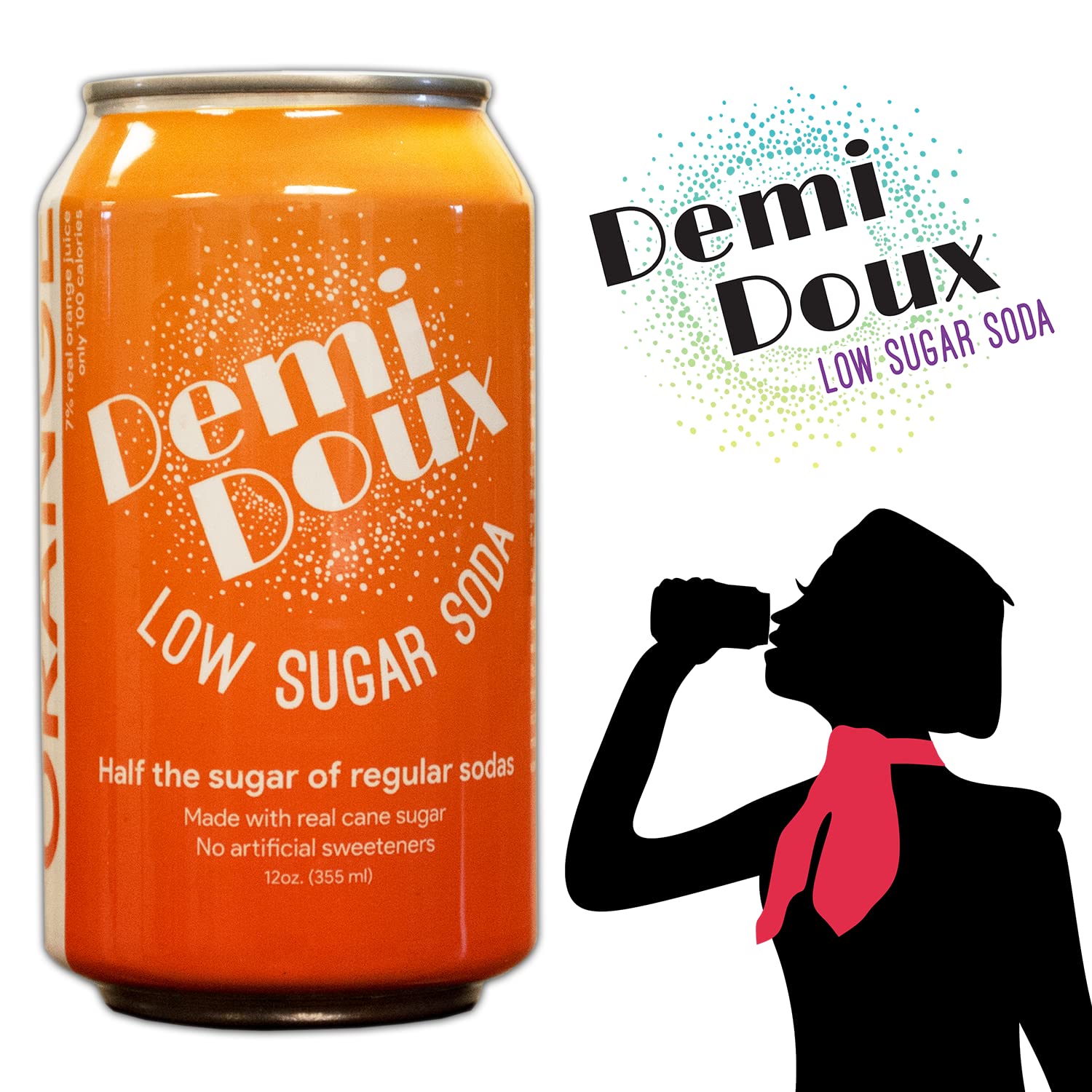 Demi Doux Low Sugar Soda - Low Sugar Soft Drink, No Artificial Sweeteners (Orange, 12-pack)