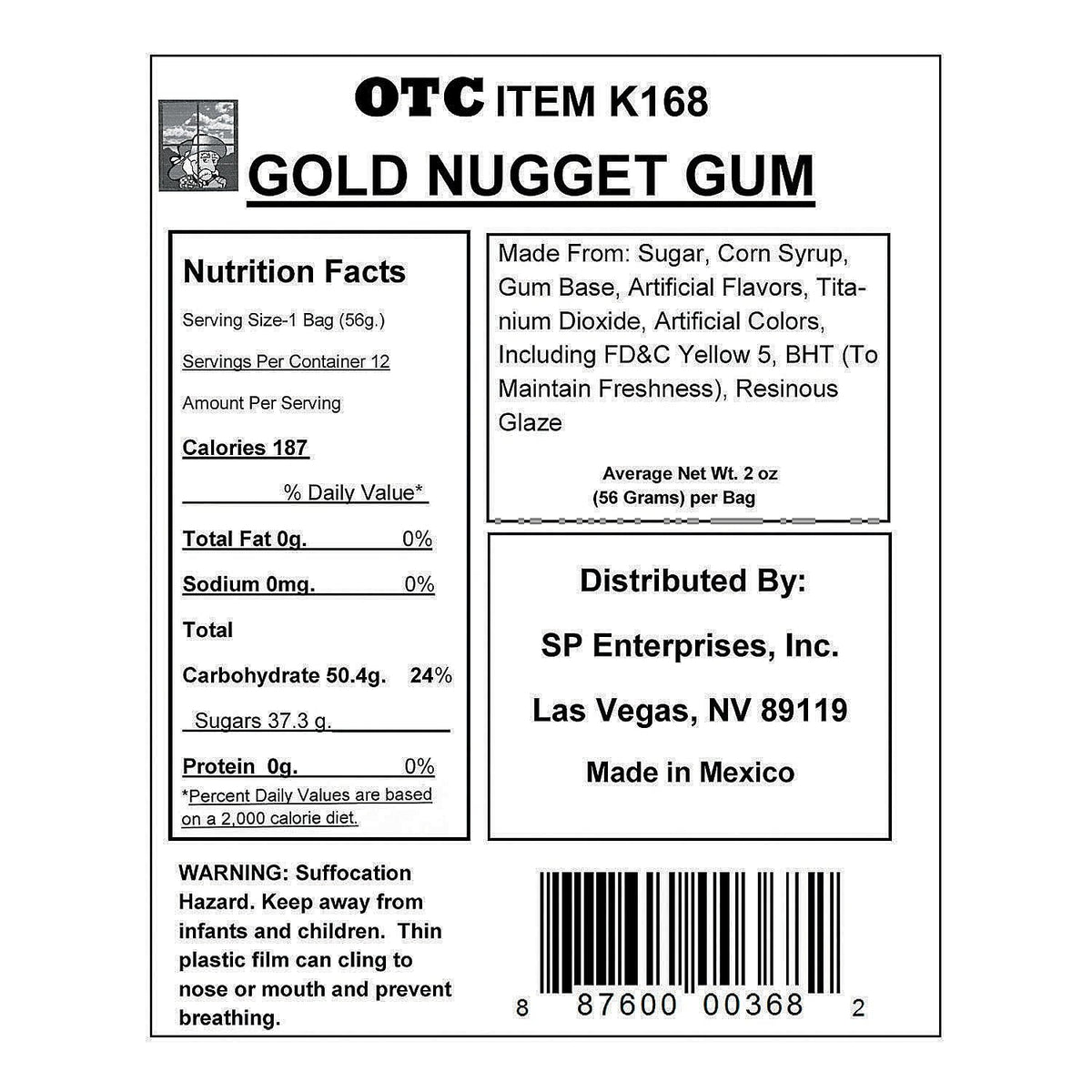 Fun Express Gold Nugget Bubble Gum, Lemon Flavored, 12 Pack