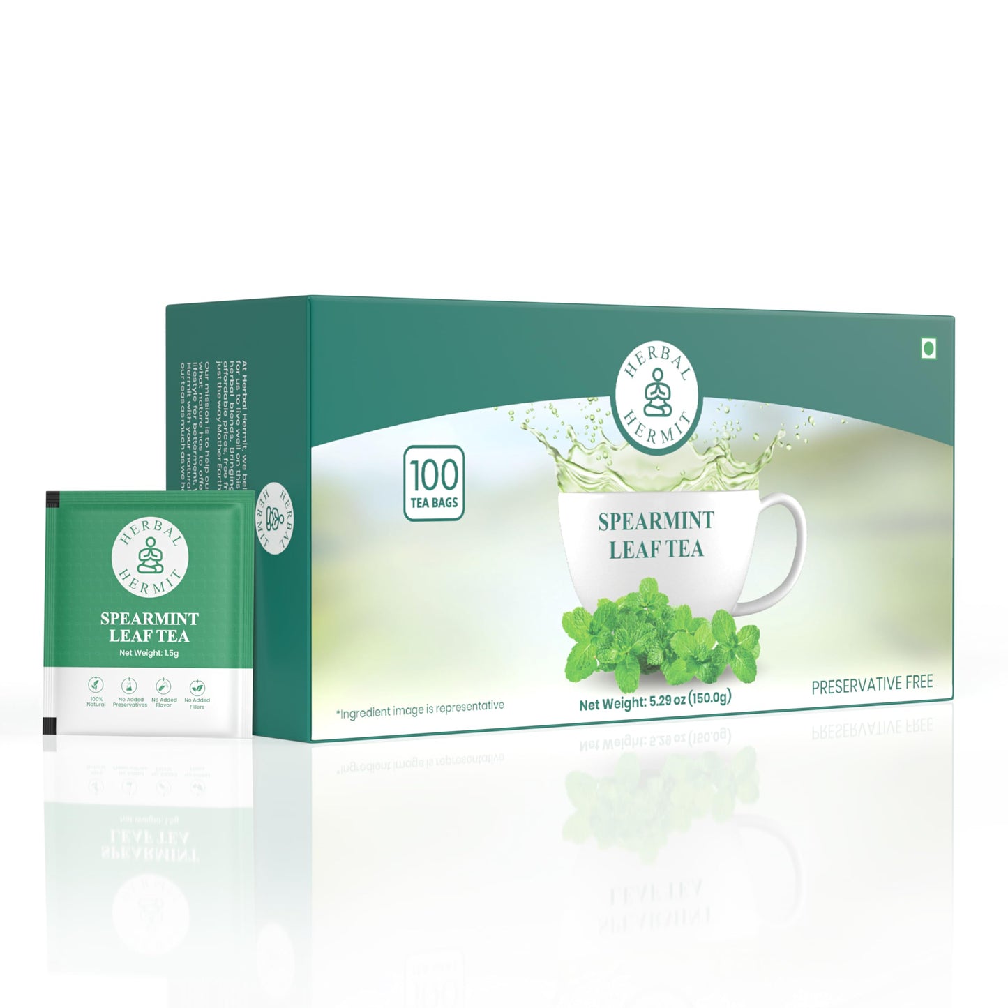Spearmint Tea Bags - 100 Tea Bags - Pure Spearmint Leaves - Caffeine Free Herbal Tea - Natural Digestive Support & Breath Freshener - Non-GMO