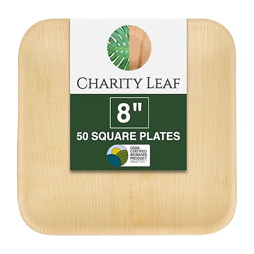Charity Leaf 8" Square Palm Leaf Plates (50-pack) | Eco-friendly, Heavy Duty | For Parties, Weddings, BBQs & Catering