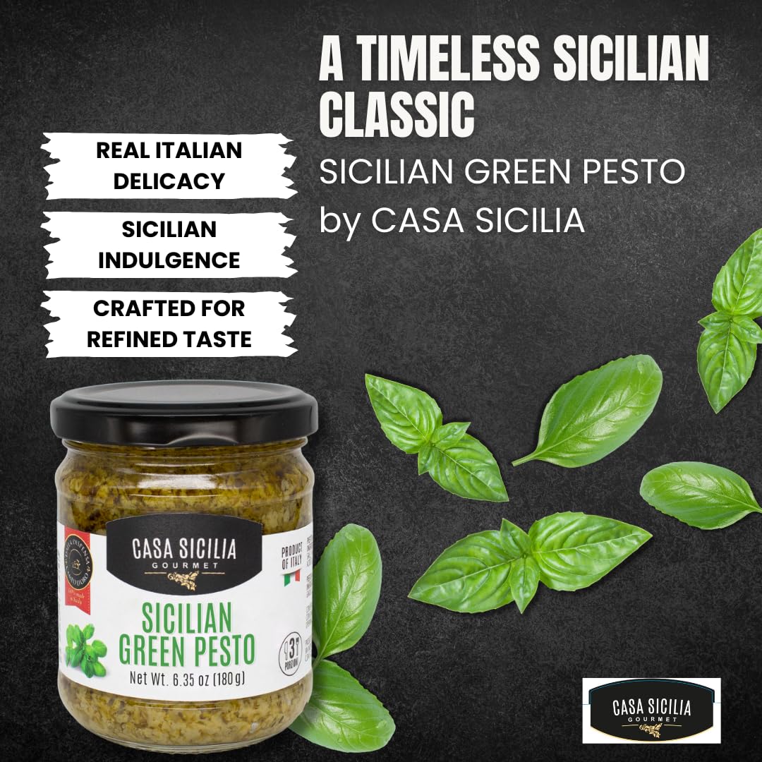 CASA SICILIA Sicilian Green Pesto 180 gr, Product of Sicily, Italy (Pack of 1)