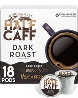 World's Best Half Caff Dark Roast Coffee Pods, 18 ct, Single Serve Pods - 100% Arabica Coffee, Compatible with Keurig K Cups Maker