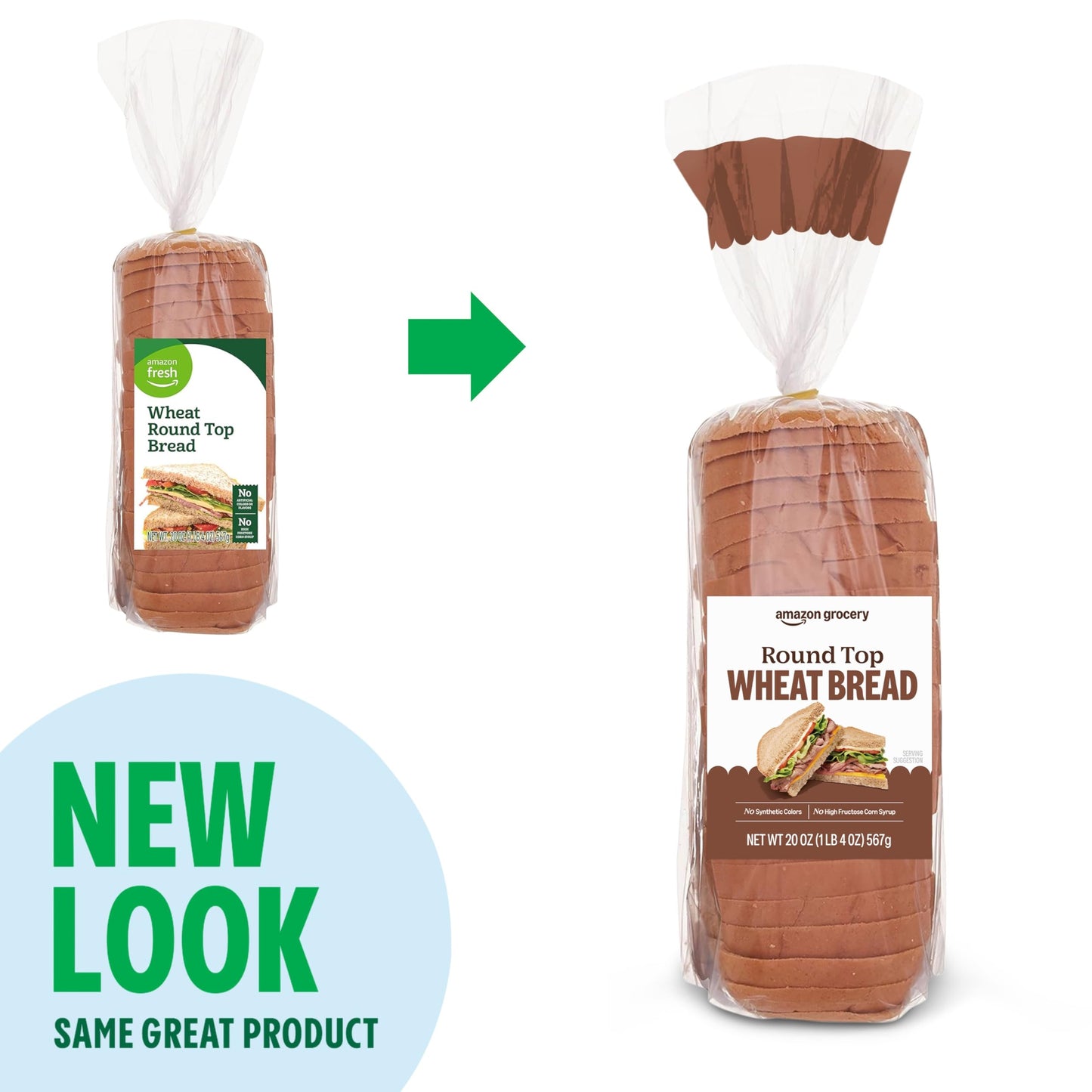 Amazon Grocery, Round Top Wheat Bread, 20 Oz