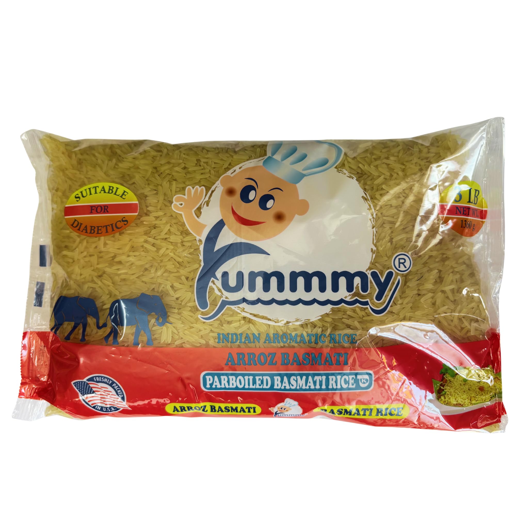 Yummmy Aromatic Basmati Parboiled Rice, Sella Rice - Arroz Basmati, 3 Lbs. (48 oz), Kosher Certified, Suitable for Diabetics