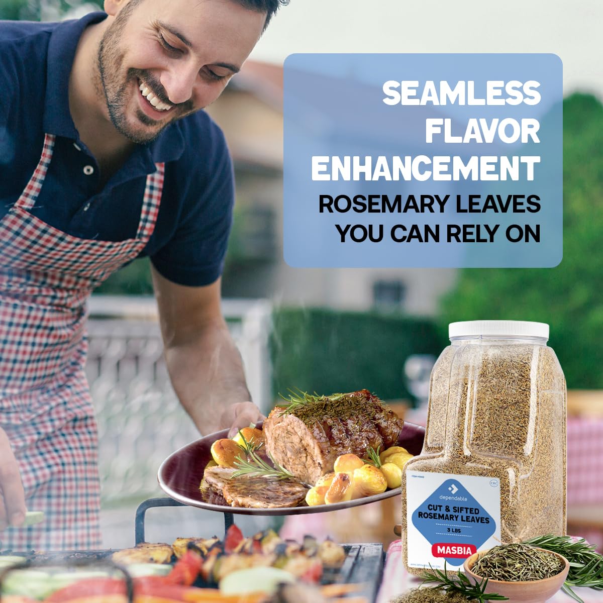 Dependable Food Rosemary Leaves Cut & Sifted - 3 Lb. Jar - Bulk, Kosher, Rosemary Herb for Chefs, Restaurants & Culinary Enthusiasts - Non-GMO