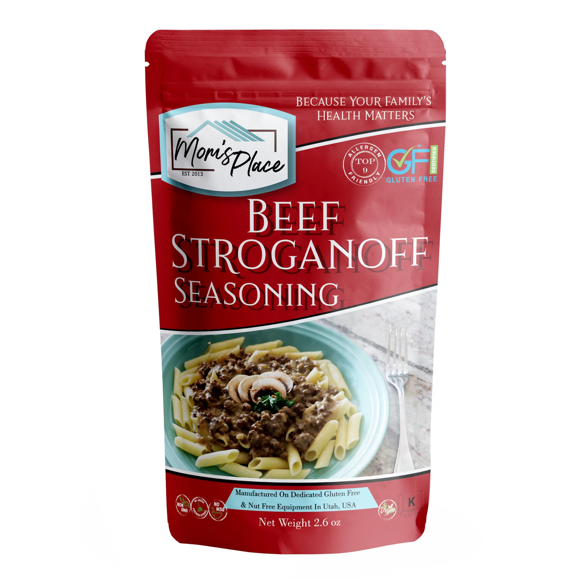 Mom’s Place Gluten-Free Beef Stroganoff Seasoning Mix - Vegan & Kosher - Dairy Free, Nut Free, Soy Free & Corn Free, 2.6 oz, 10 Servings