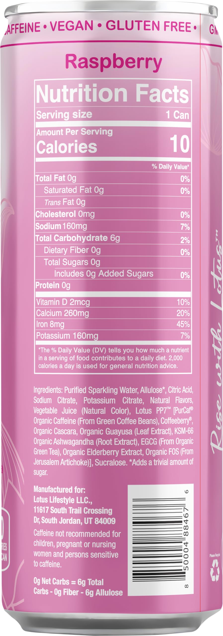 Pink Lotus Raspberry Plant Power® Zero Sugar 160 mg, 12 Pack 12 oz Cans