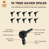 SAP HAPPY Maple Sap Spiles (10 Count) - 5/16” Tree Saver Taps for Maple Trees, Food-Grade Polymer with Friction-Fit Seal | Reusable Ecolo Tapping