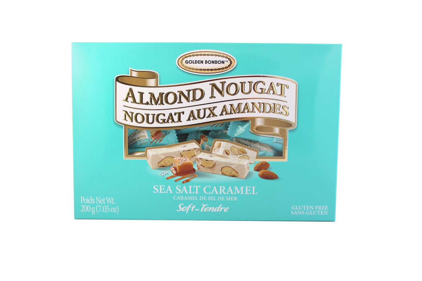 Golden Bonbon Sea Salt Caramel Almond Nougat Candy - Gluten-Free, Trans Fat-Free, Made with Guérande Sea Salt and Normandy Cream