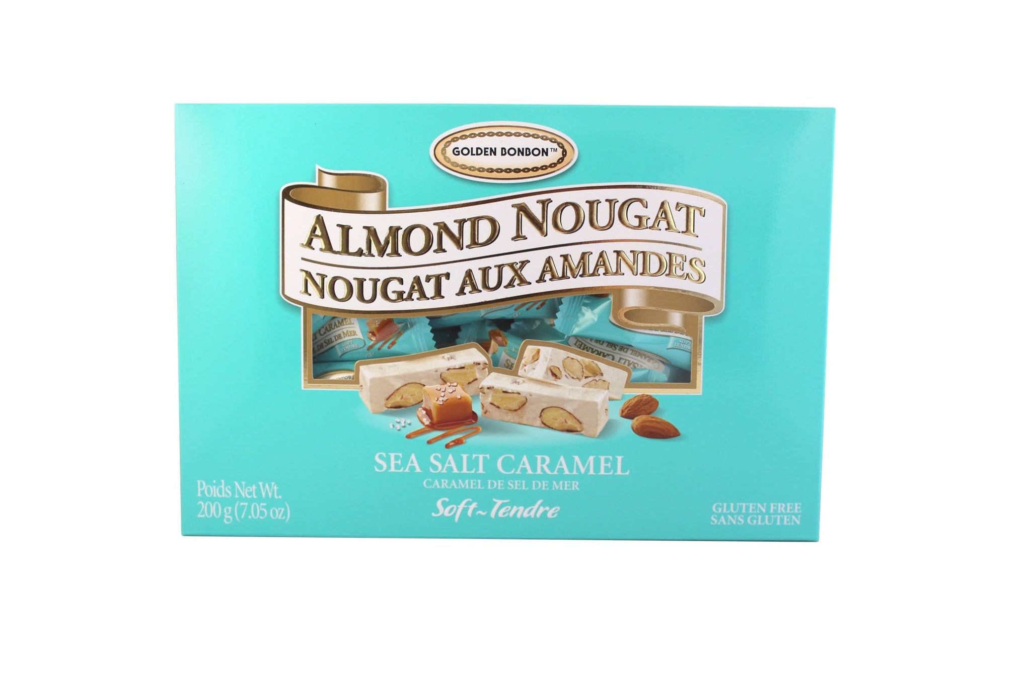 Golden Bonbon Sea Salt Caramel Almond Nougat Candy - Gluten-Free, Trans Fat-Free, Made with Guérande Sea Salt and Normandy Cream