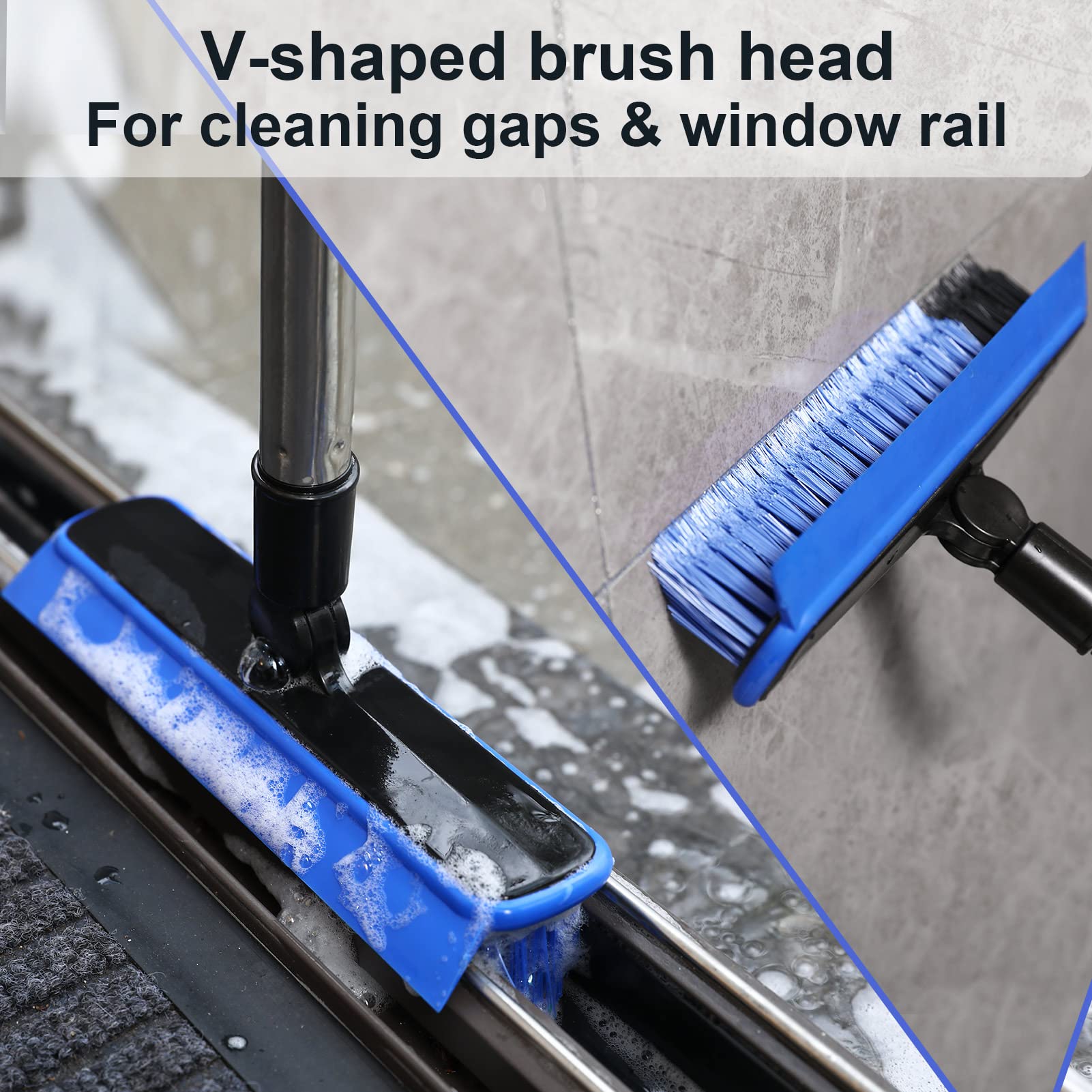 2 in 1 Floor Scrub Brush Grout Brush with 57.8" Long Handle,120°Rotatable Shower Tile Grout Scrubber,V-Shaped Corner Brush for Hard to Reach Areas