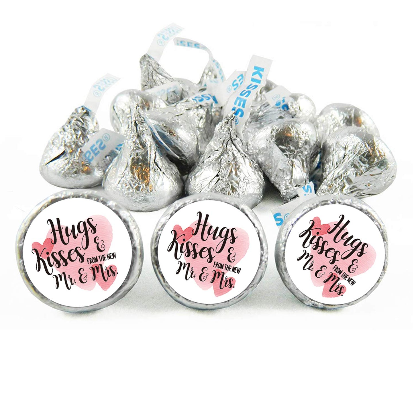 Chocolate Drop Labels Stickers, Hugs & Kisses from The New Mr. & Mrs., 180 Pack, Fits Hershey's Kisses Party Favors, Wedding Stickers for Weddings