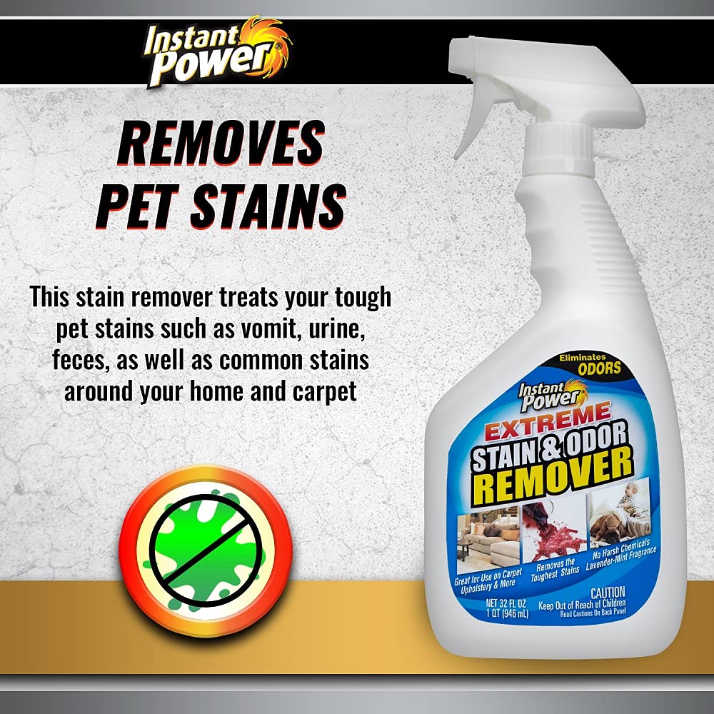 Instant Power Stain and Odor Remover - Carpet Stain Remover Spray, Safe for Pets, Cleaning Sprays and Supplies, Lavender-Mint Scent - 32 Fl Oz