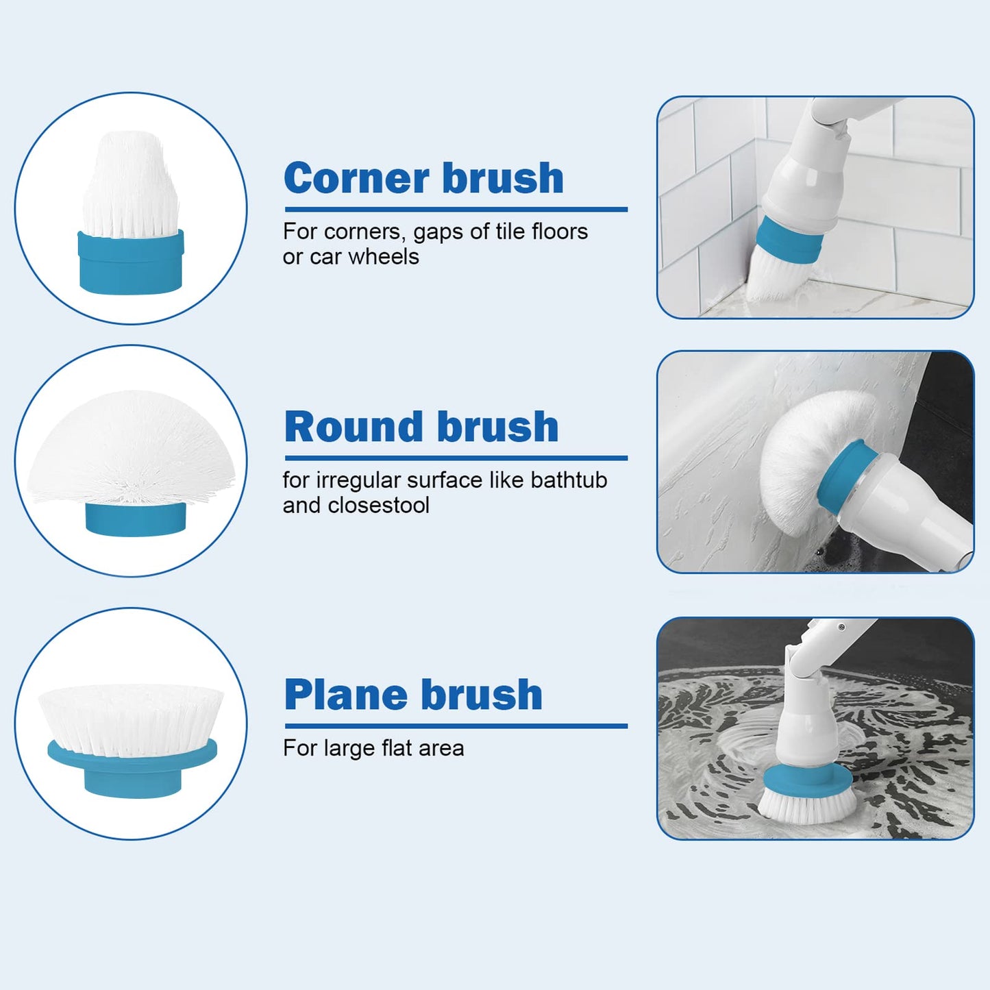 Electric Spin Scrubber Cleaner Brush: 360 Cordless Shower Scrubber Power Bathroom Scrubber with 3 Multi Purpose Replaceable Cleaning Brush Heads & 1