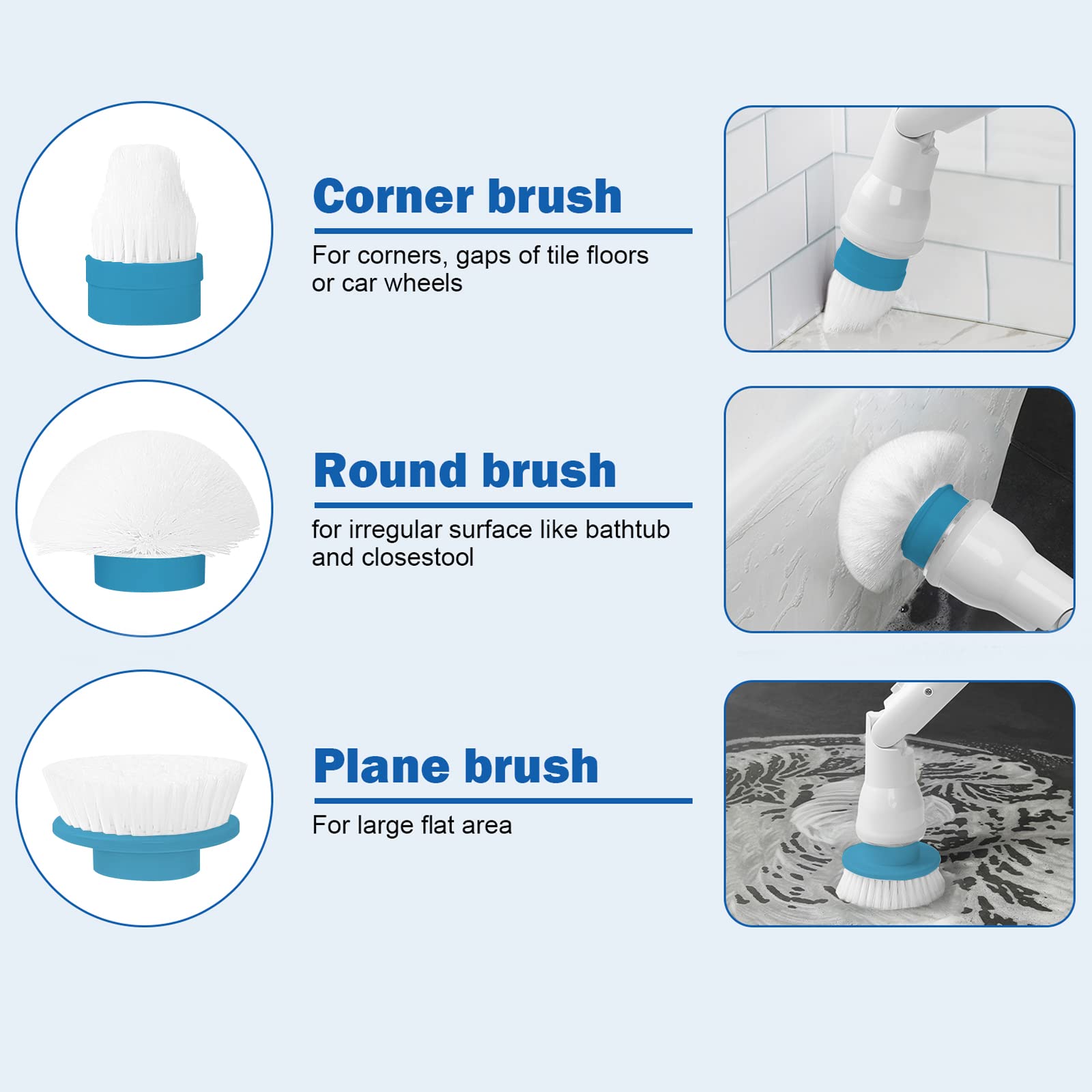 Electric Spin Scrubber Cleaner Brush: 360 Cordless Shower Scrubber Power Bathroom Scrubber with 3 Multi Purpose Replaceable Cleaning Brush Heads & 1