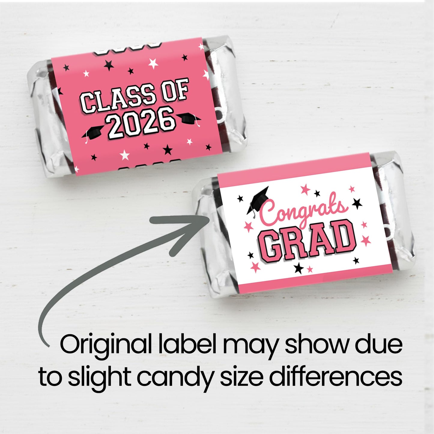 DISTINCTIVS Pink Class of 2026 Graduation Mini Candy Bar Wrappers, 42 Count