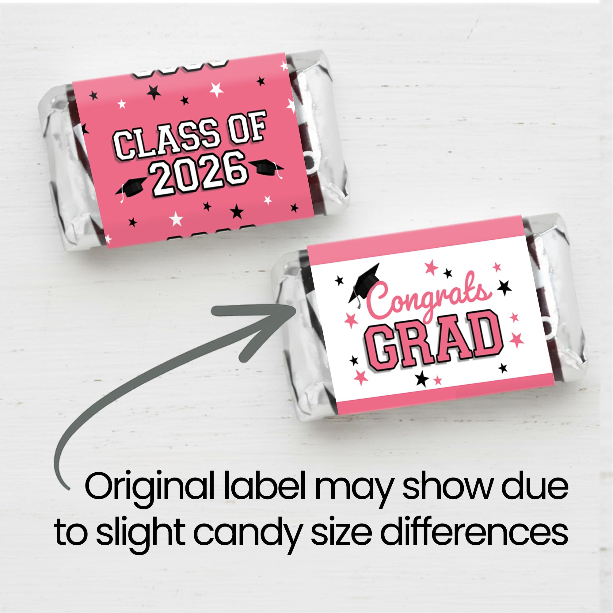 DISTINCTIVS Pink Class of 2026 Graduation Mini Candy Bar Wrappers, 42 Count