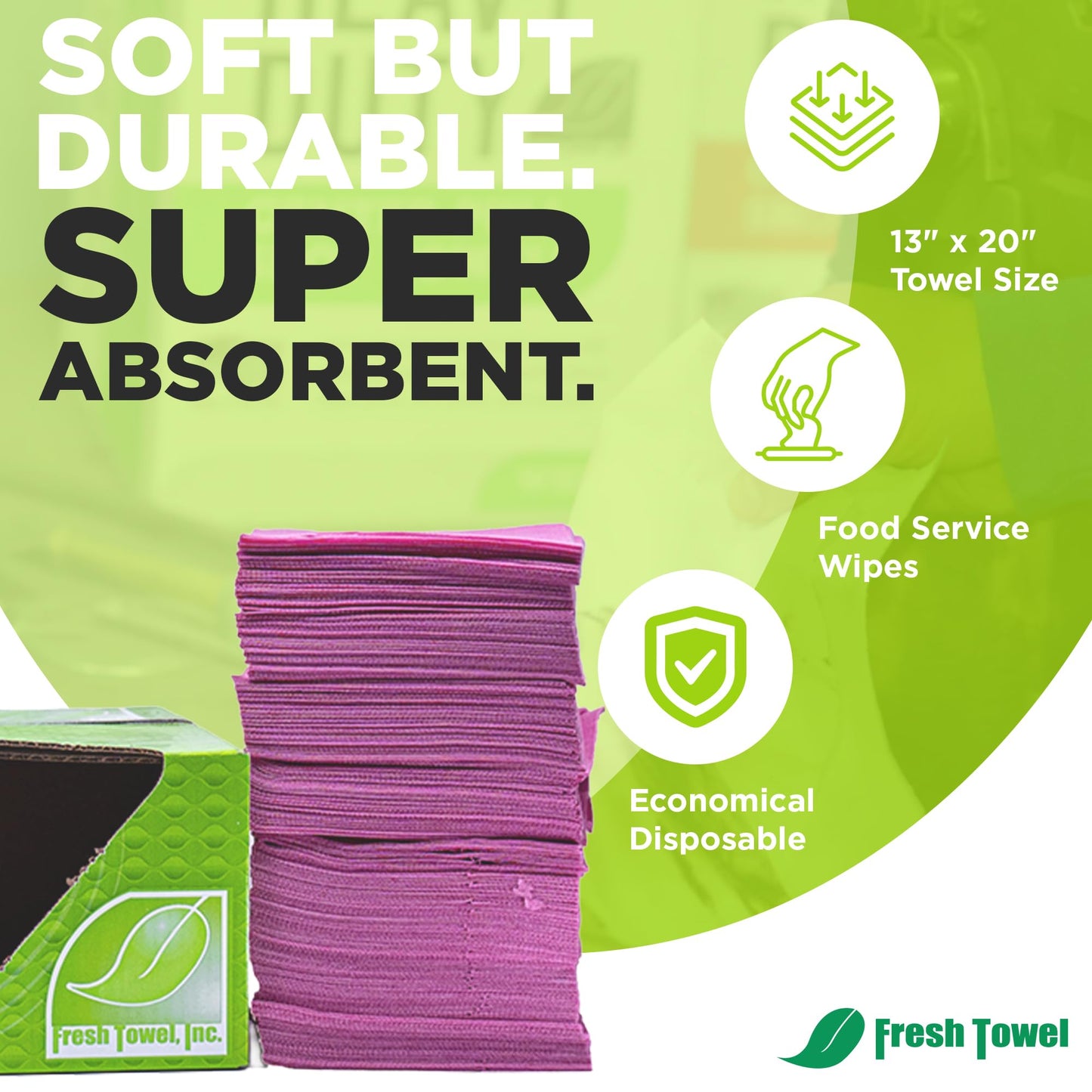 Fresh Towel Foodservice Reusable Paper Towels - 1/4 Fold, 13 x 20 inches - (1 Case of 200) All Purpose Cleaning Towels (Pink Solid)