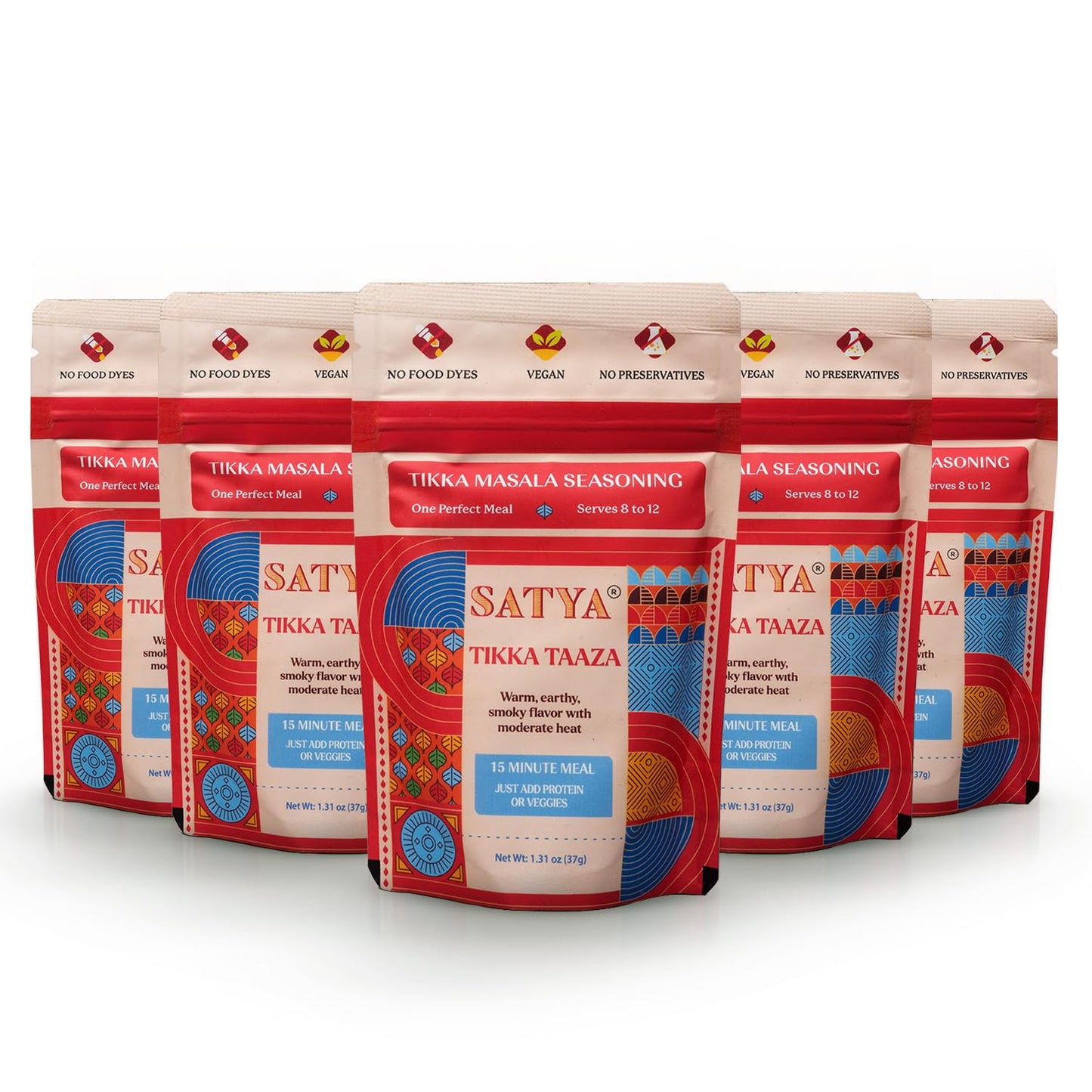 Satya Tikka Masala Powder Smoky Indian Curry Spice Blend 5 Fresh Sachets x 37g Flavorful Seasoning for Paneer, Chicken & Vegetables Vegan, Gluten