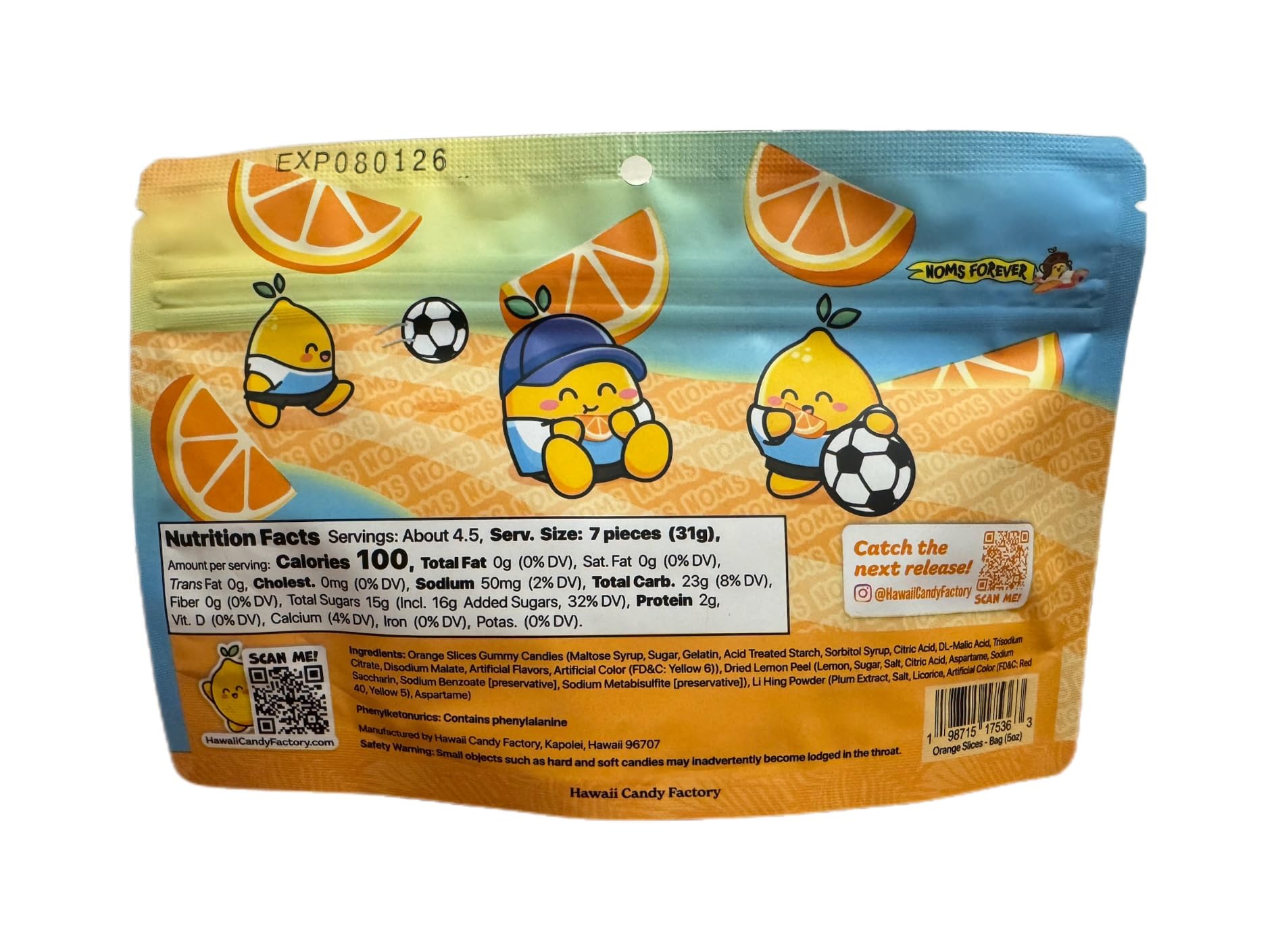 NOMS Li Hing & Lemon Peel Gummy Orange Slices - Sweet & Tangy Hawaiian Treat, 5 oz (141g)
