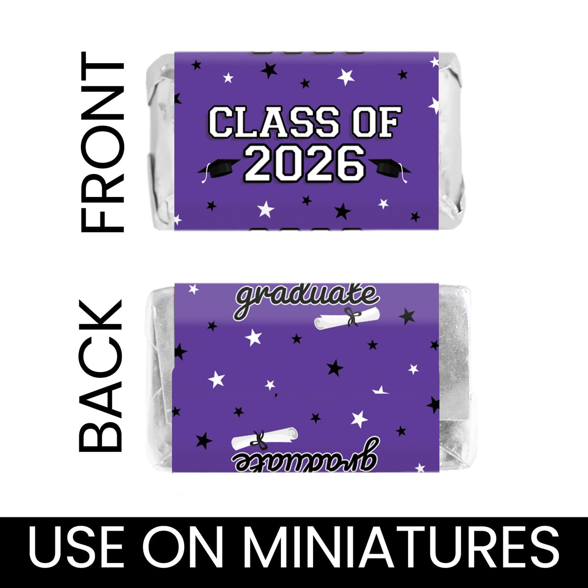 Purple Class of 2026 Graduation Mini Candy Bar Wrappers, 42 Count