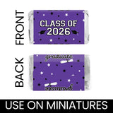 Purple Class of 2026 Graduation Mini Candy Bar Wrappers, 42 Count