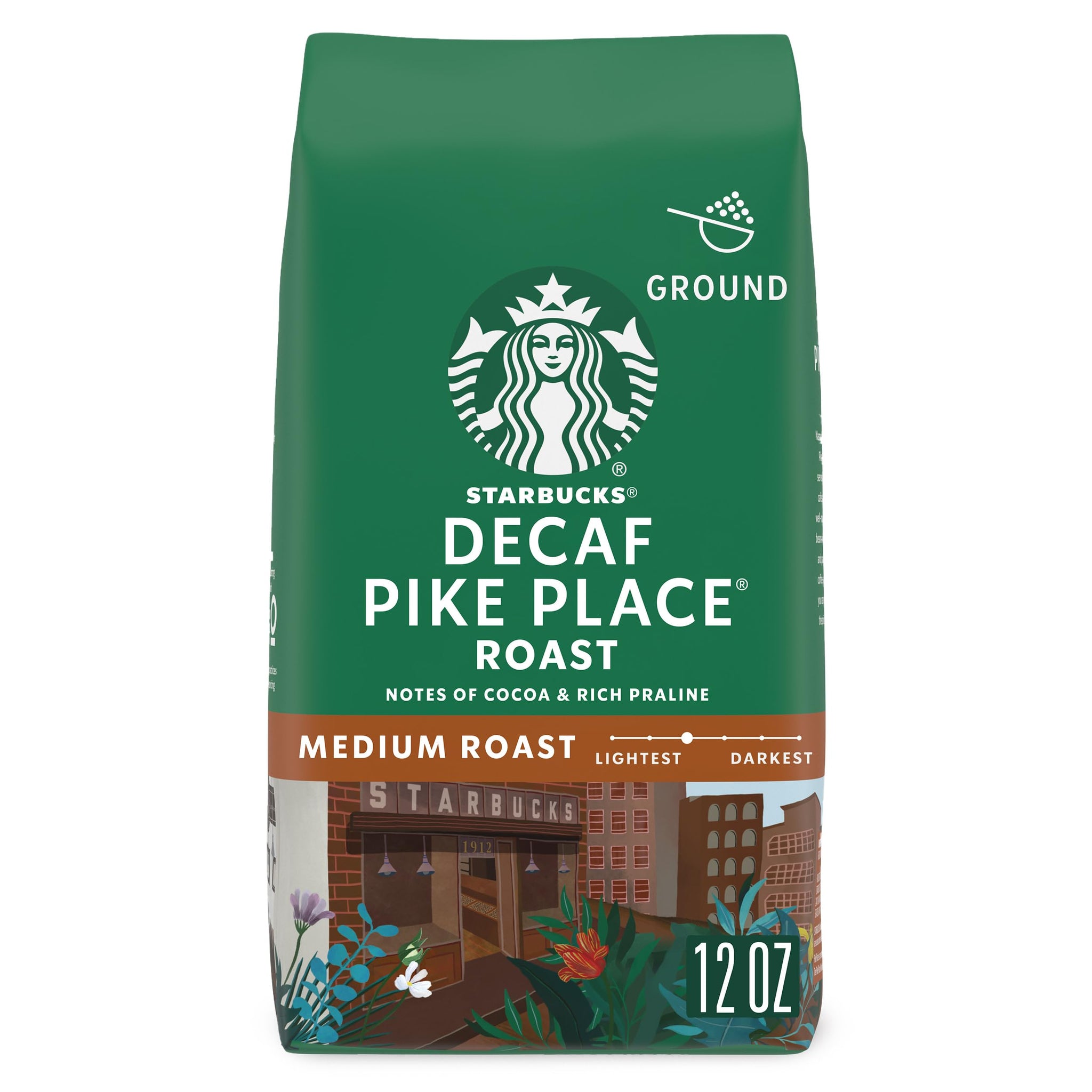 Starbucks Ground Coffee, Medium Roast Hot or Iced Coffee, Decaf Pike Place Roast, 12 oz