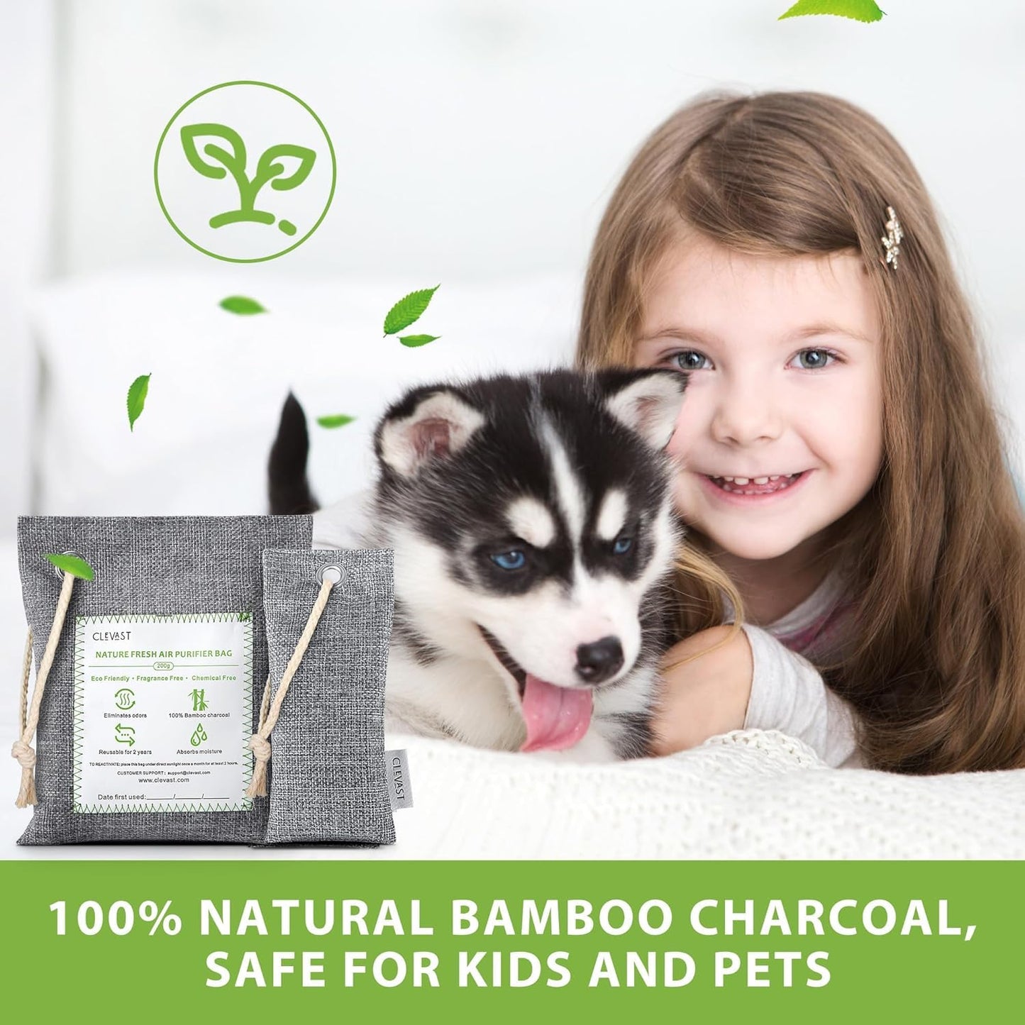 CLEVAST 14 Pack Activated Bamboo Charcoal Air Purifying Bags(2x200g, 12x50g), Natural Fresh Odor Absorber, Deodorizer and Moisture Eliminator, Air