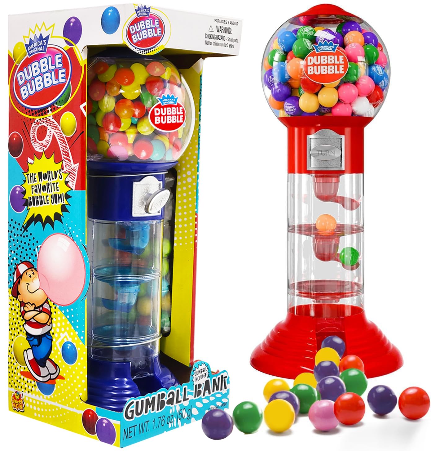 Fruidles - Coin Operated Bubble Gum Machine and Toy Bank -10.50" Inch Tall Spiral Fun Candy Machine Dispenser includes 150 Gum Balls - Great Gift Toys