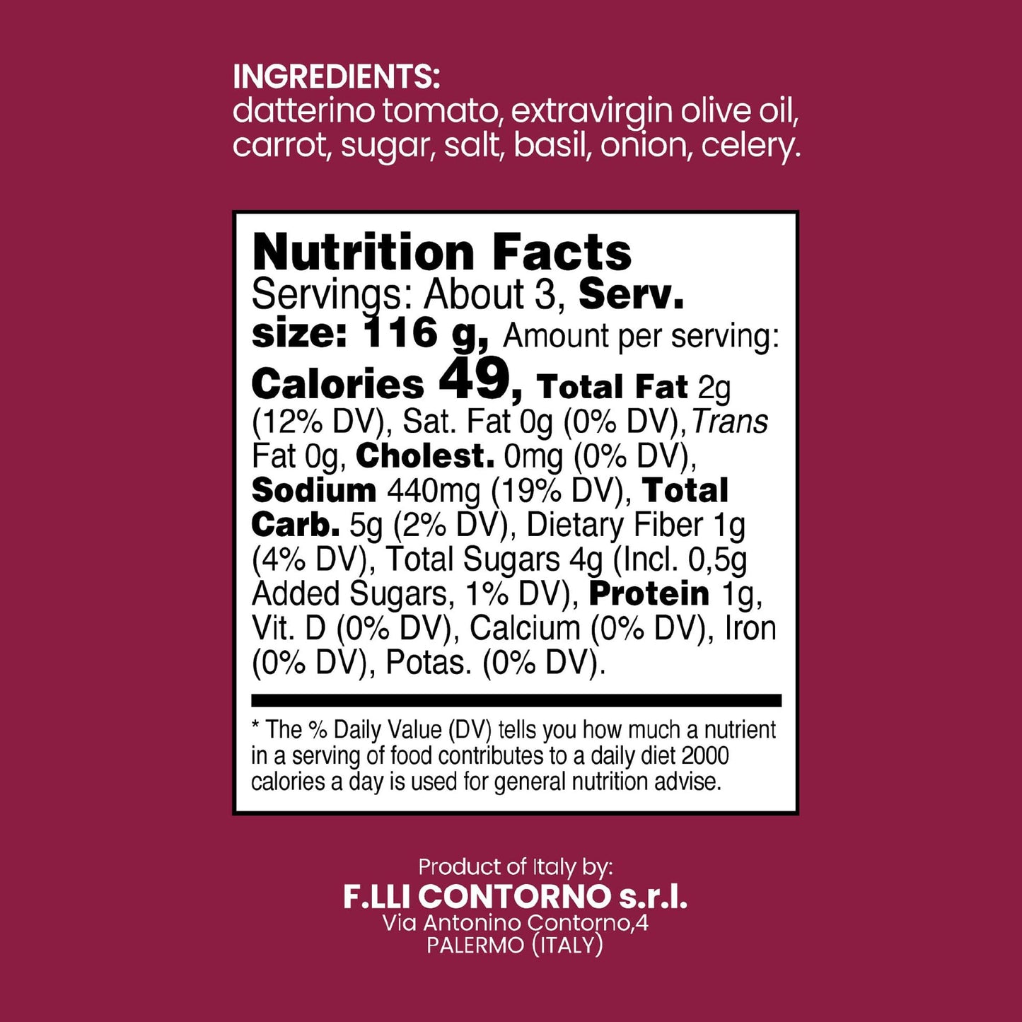 Contorno Datterino Tomato Pasta Sauce (11.6 Oz) 330g - Imported Authentic Italian Sugo with Extra Virgin Olive Oil, Tomatoes & Basil, Gourmet Marinara