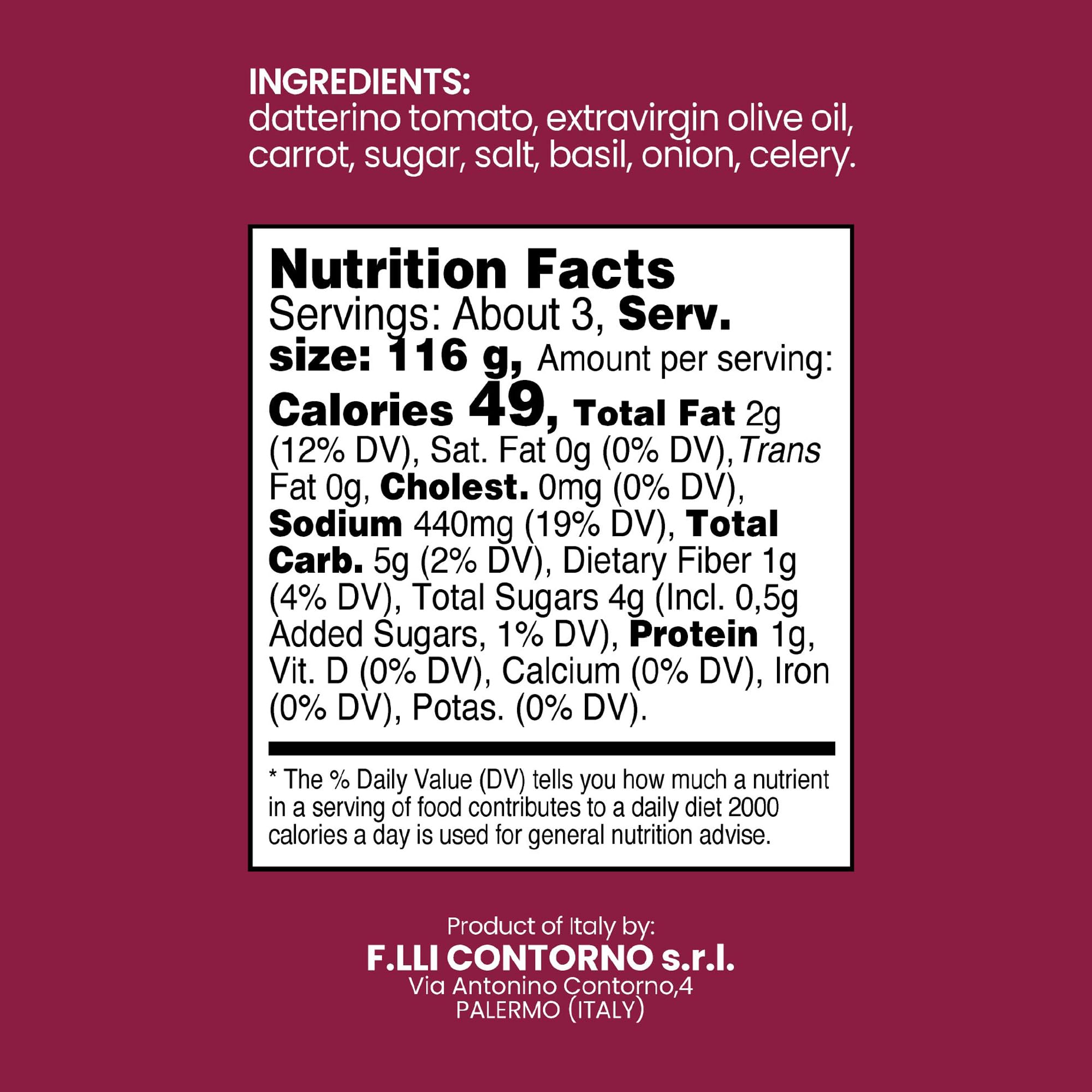 Contorno Datterino Tomato Pasta Sauce (11.6 Oz) 330g - Imported Authentic Italian Sugo with Extra Virgin Olive Oil, Tomatoes & Basil, Gourmet Marinara