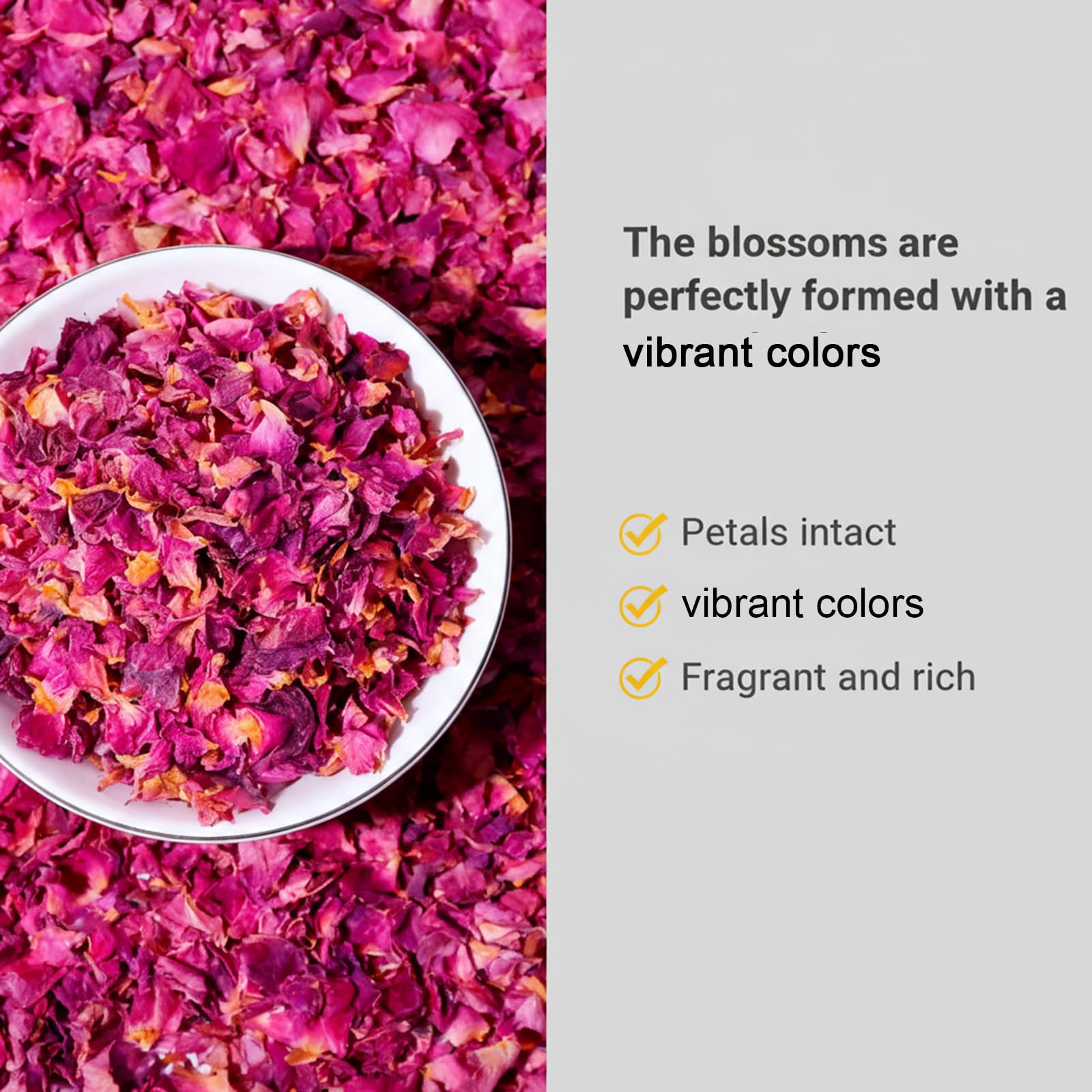 Dried Rose Petals - 7.05oz/200g, Food-Grade Edible Rose Petals, Dried Flower Petals for Tea, Baking, Flower Sprinkles & Wedding Cakes, Gourmet