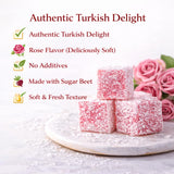 Turkish Delight Rose Flavor (Lokum) - Soft & Fresh Gourmet Candy - Coconut Coated - No Additives - Made with Sugar Beet - Premium Gift Box - 450g
