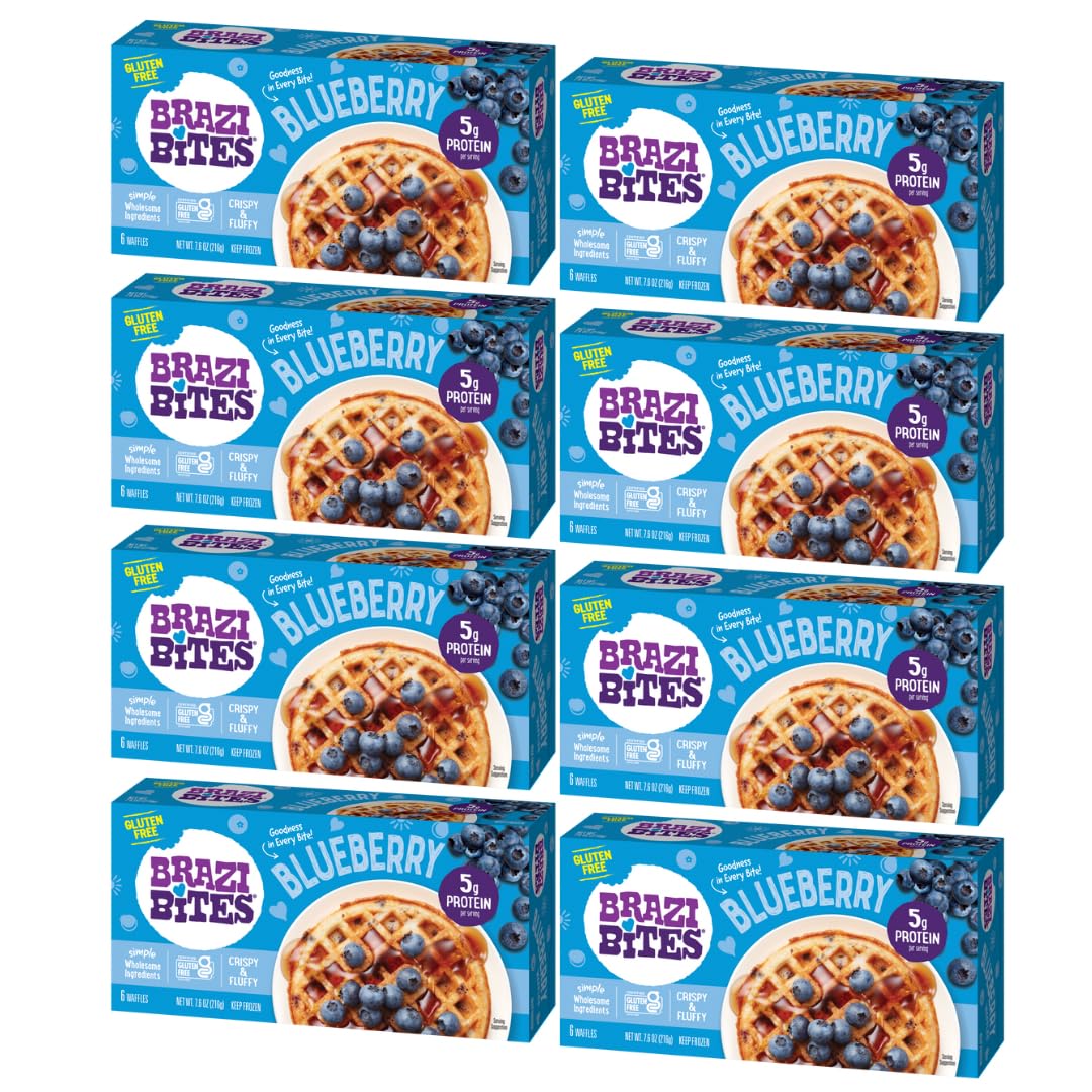 Brazi Bites Gluten-Free Blueberry Waffles | Six Count Cartons (8-pack)