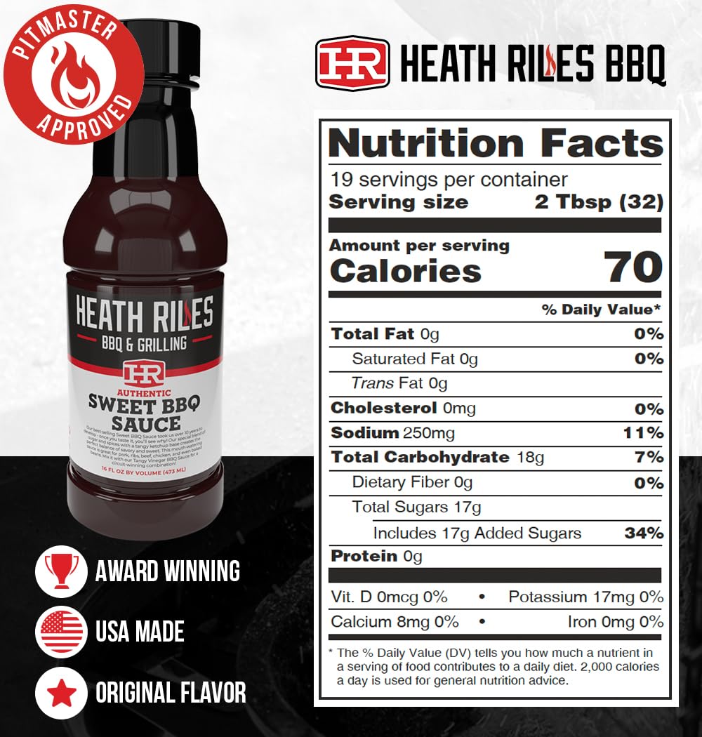 Heath Riles BBQ Sauces, Sweet BBQ Sauce, Pit Master Barbecue Sauce For Meat, Marinades, Dressings, 3 bottles,16 oz.