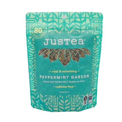 JusTea PEPPERMINT GARDEN | Loose Leaf Herbal Tea | Recyclable Refill Pouch | 40+ Cups (1.6oz) | Caffeine Free | Award-Winning | Fair Trade | Non-GMO |